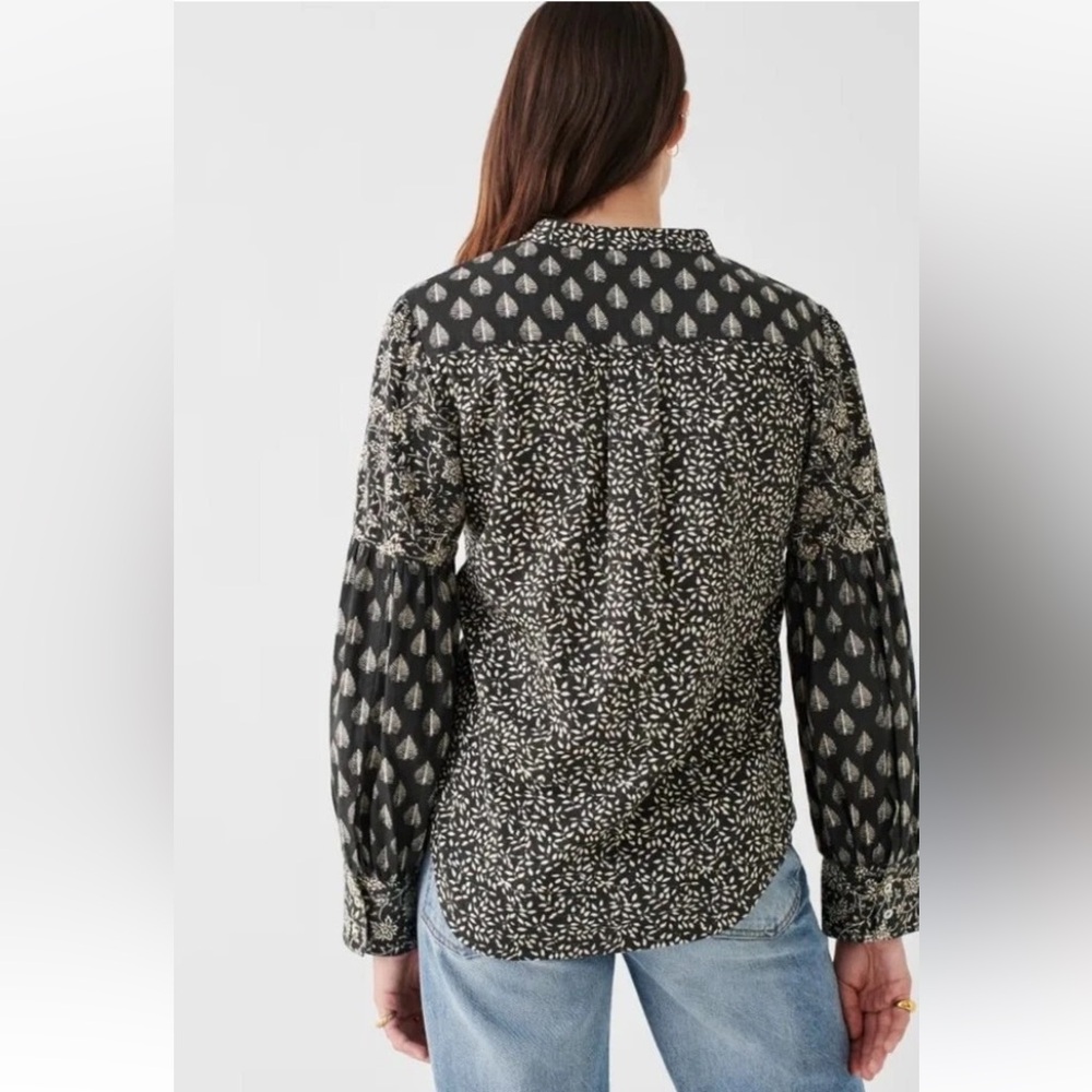 Faherty Adalyn Batik Leaf Print Button Front Boho… - image 2